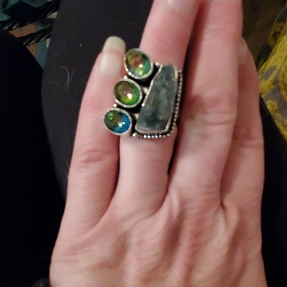 New Mystic Topaz & Natural Kyanite 925 Silver Ring. - Picture 2 of 4